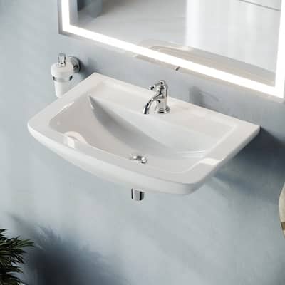 Vega Wall Mount Bathroom Sink 18 in. Small White Ceramic Wall Hung Sink with Single Faucet Hole Renovators Supply