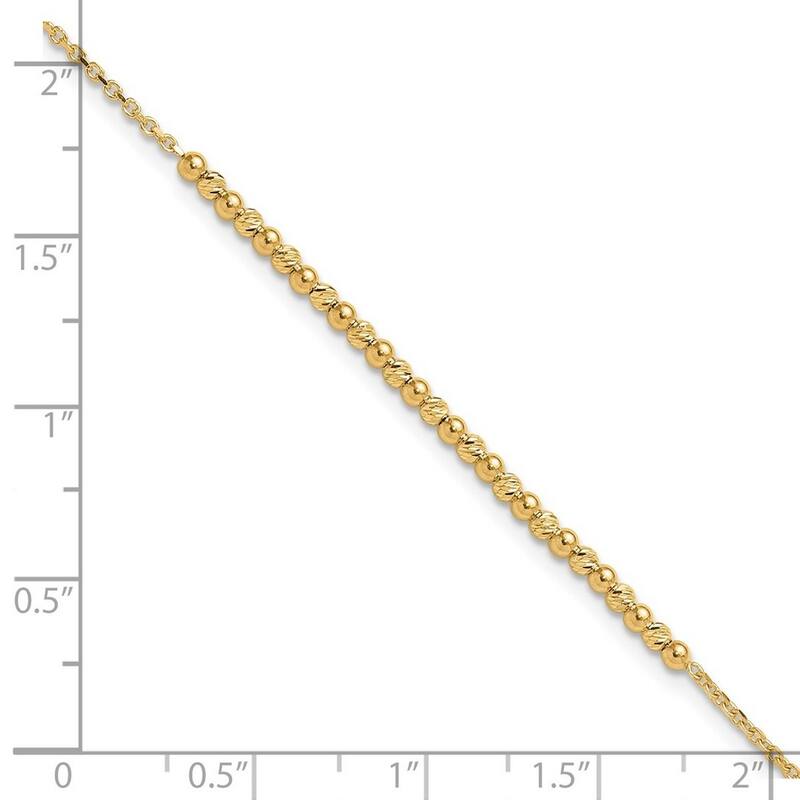 Curata 10k Yellow Gold 7.5" 2mm Diamond Cut Beaded Rope Bracelet