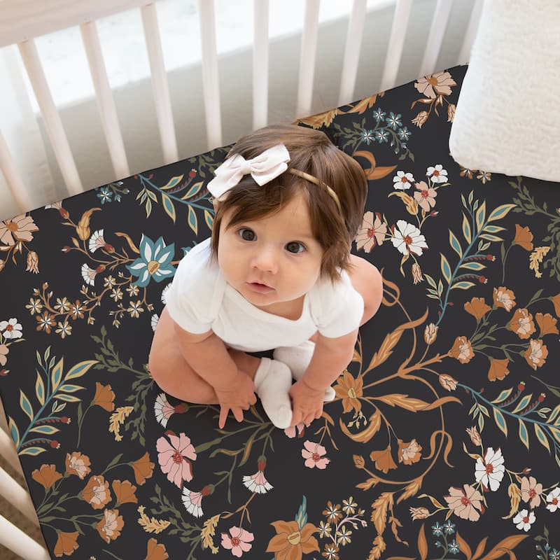 Sweet Jojo Designs Boho Wildflower Vintage Floral Girl 2 Pack Fitted Crib Sheets Solid Rust Orange and Black Bohemian Farmhouse