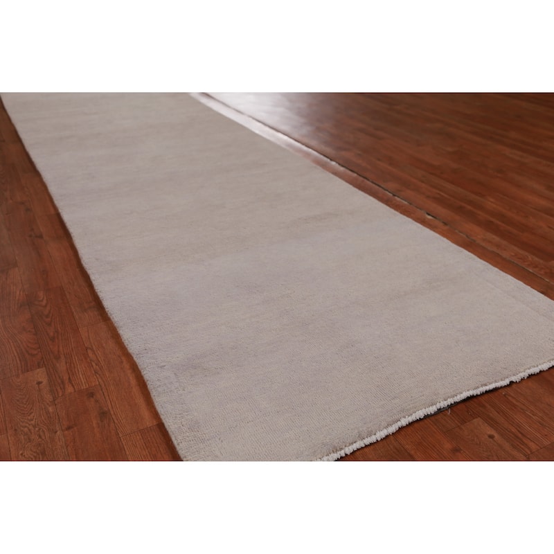 Hand Knotted Oriental 100% Wool Carpet Modern Solid Greys & Charcoal Gabbeh Runner Rug - 10' 0'' X 3' 0''