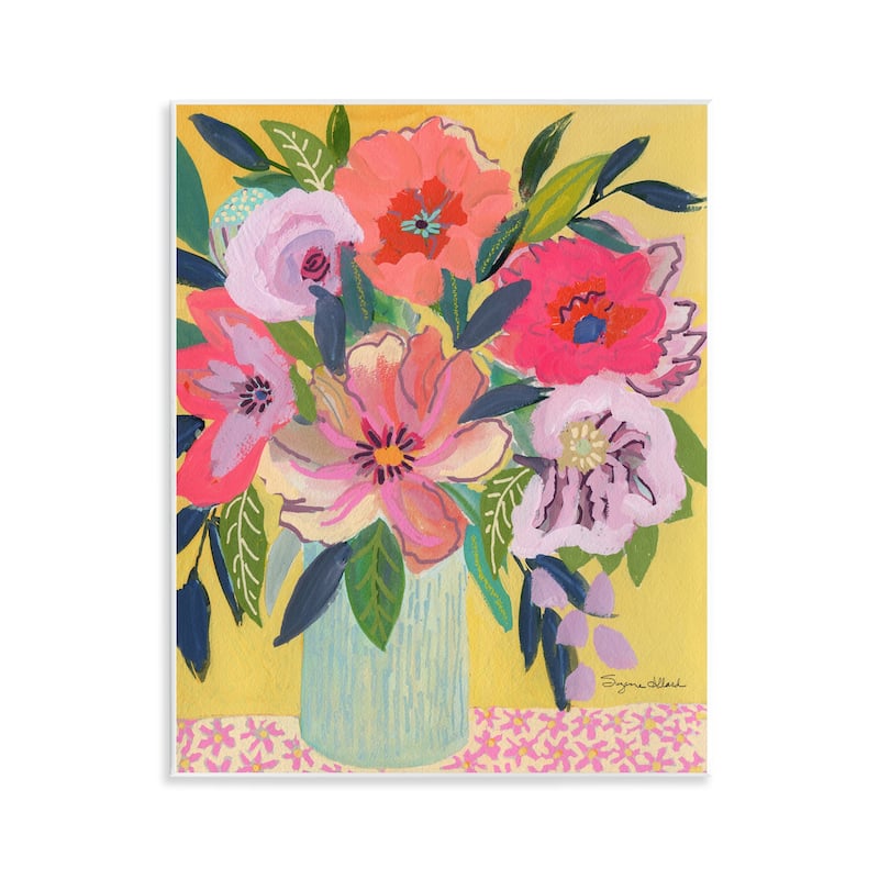 Stupell Vibrant Pink Bouquet on Yellow Wall Plaque Art Design By Suzanne Allard - 11 x 14