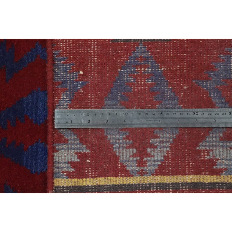 Hand-knotted Tribal Wool Red Geometric Oriental Area Rug - 8' 11'' X 6' 0''