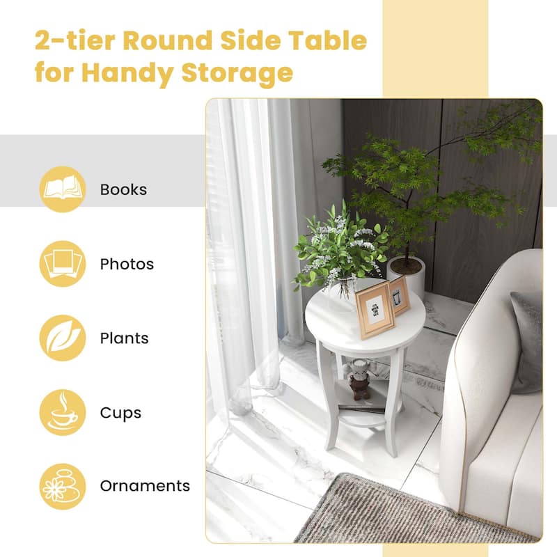 Costway 2-Tier End Table 18'' Round Compact Sofa Side Nightstand with - See Details