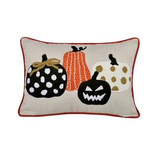 Pumpkin Jack O'lantern Halloween Linen Polyester 14"x 20" Rectangular Throw Pillow with Insert