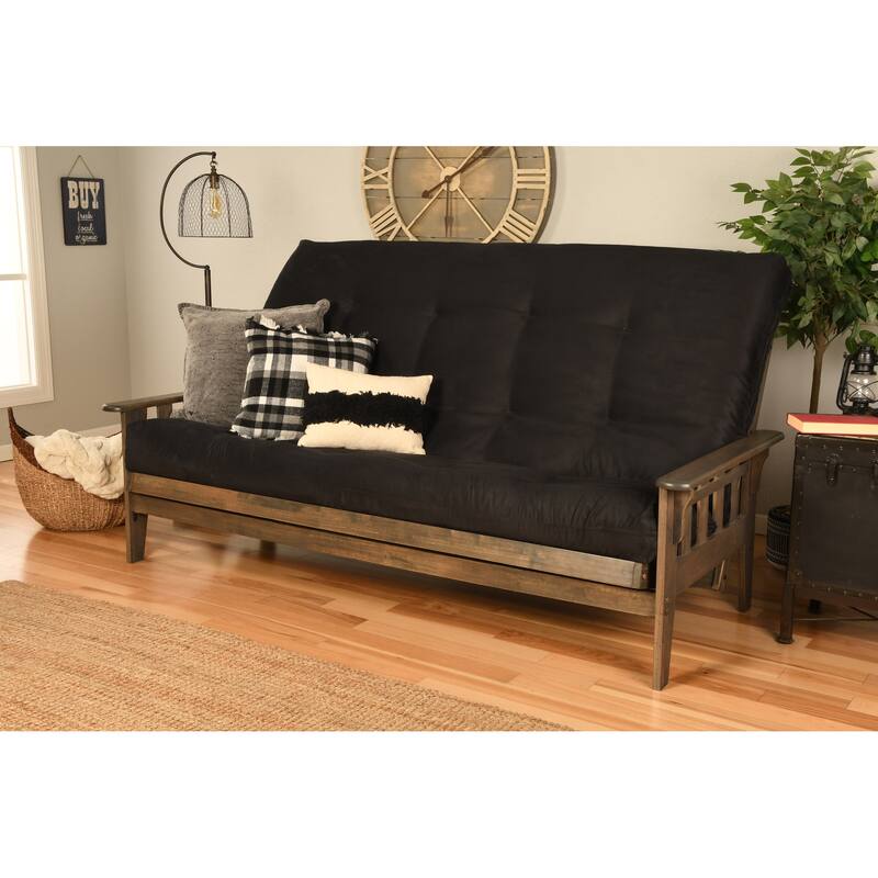 Somette Tucson Queen-size Futon Set in Rustic Walnut Finish with Innerspring Mattress - Suede Black