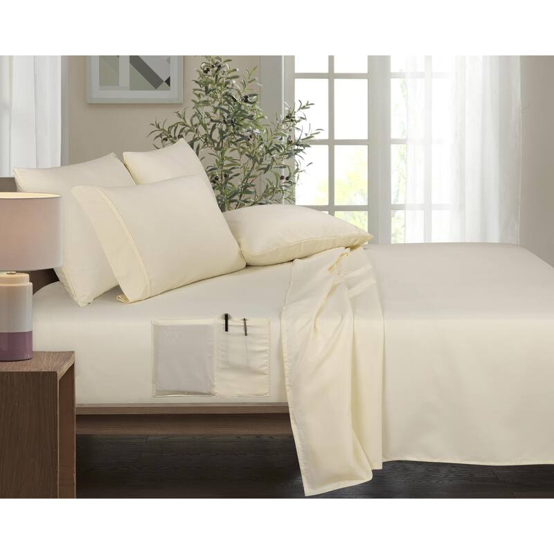 Rayon from Bamboo 6 Piece 1800 Thread Count Smart Pocket Sheet Set - King - Ivory