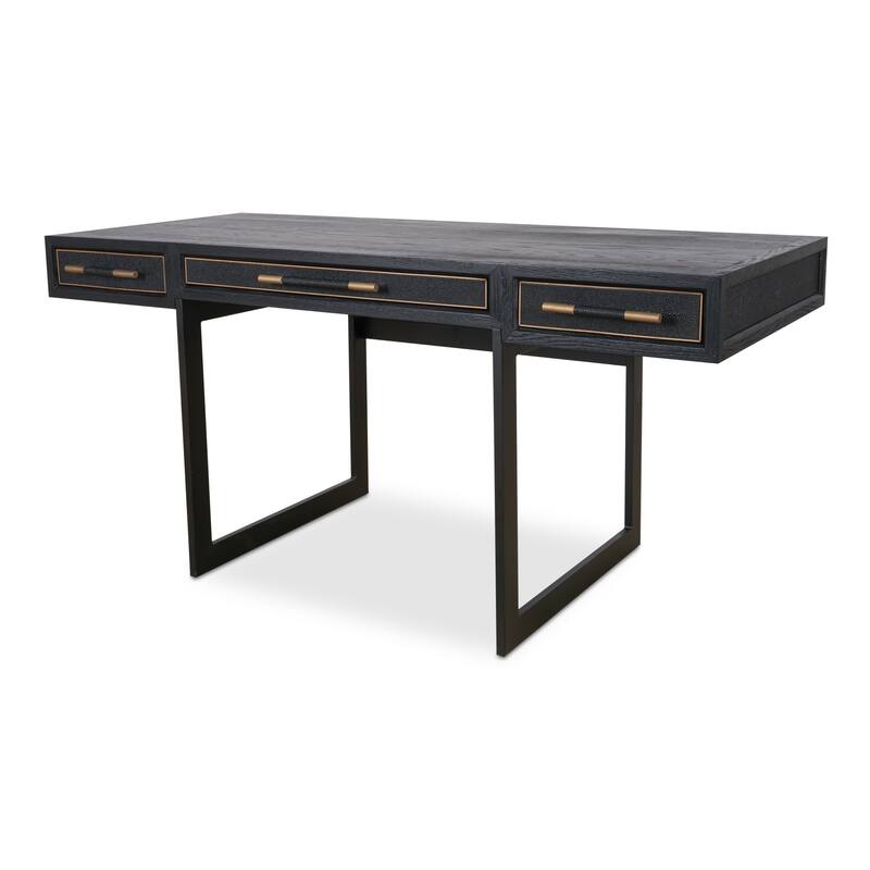 NADAAL STUDIOS Vaughn Desk, Solid Oak Frame, Vegan Shagreen Upholstery, Black