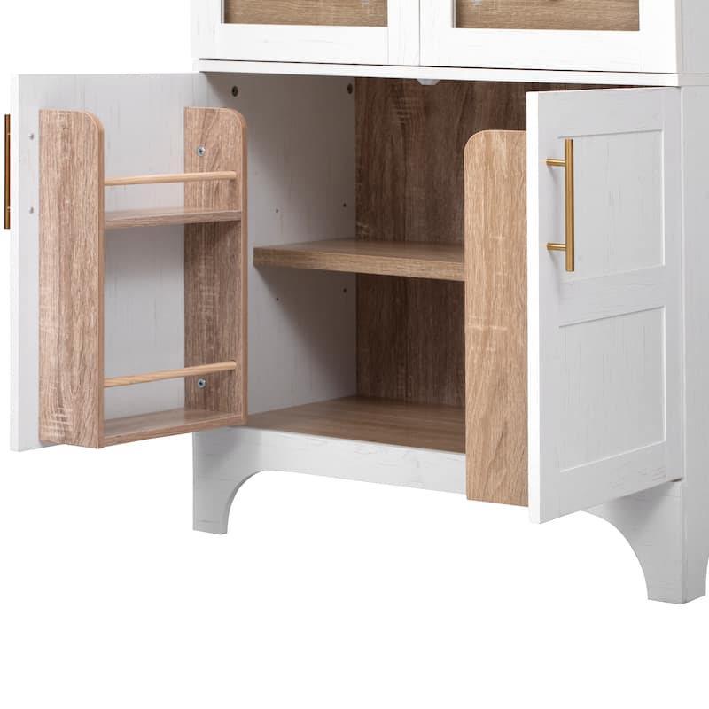 Kitchen Pantry Cabinet with Door Shelves, Storage Cabinet with Open & Adjustable Shelves, Hidden Drawer & Glass Door