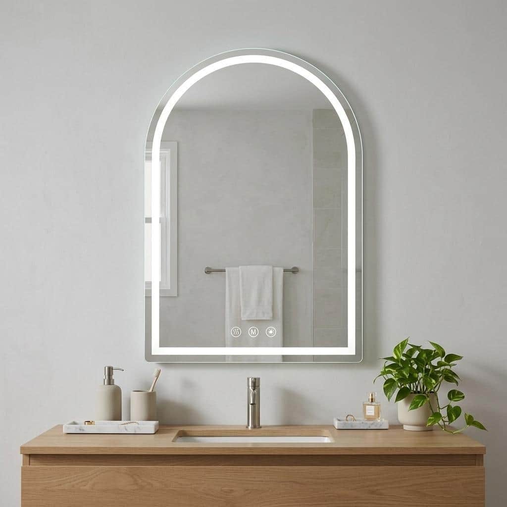 HomeRoots 28" Arch Lighted Frameless Bathroom Vanity Mirror - 19.69 in. x 27.56 in. x 1.57 in.