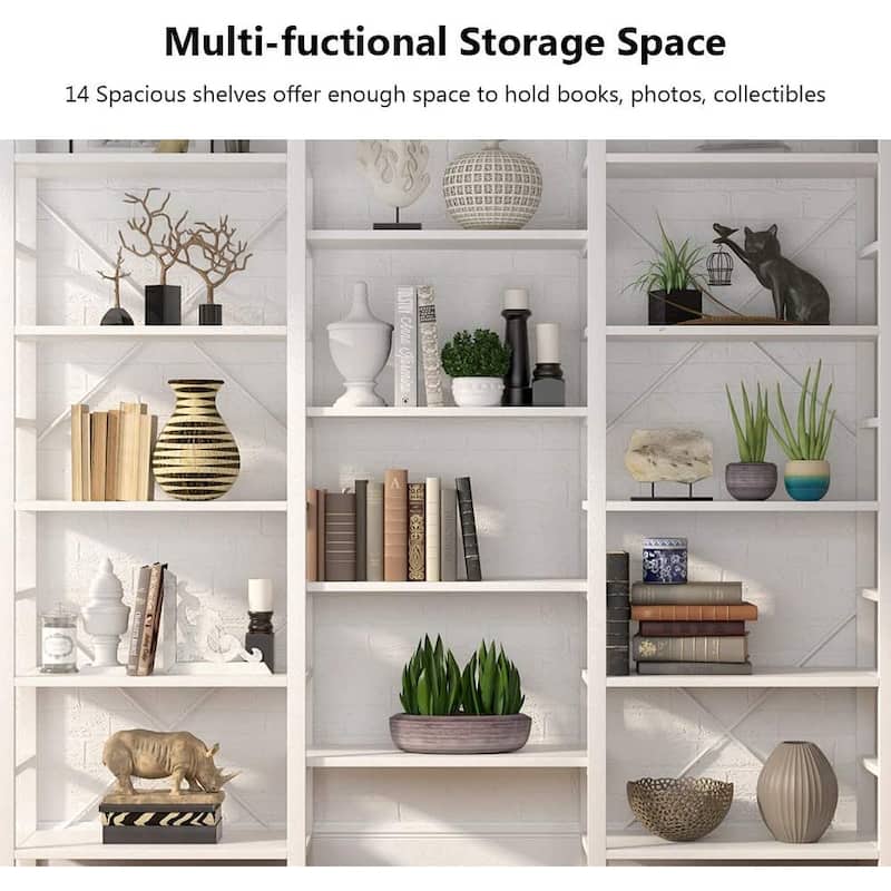 Large Triple Wide 5-Shelf Etagere Bookcase