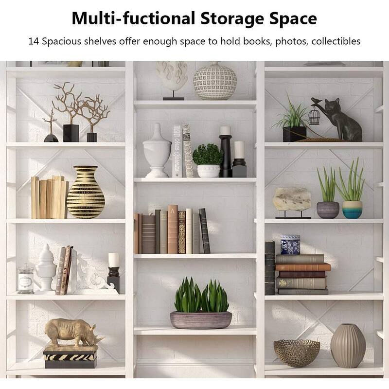 Large Triple Wide 5-Shelf Etagere Bookcase