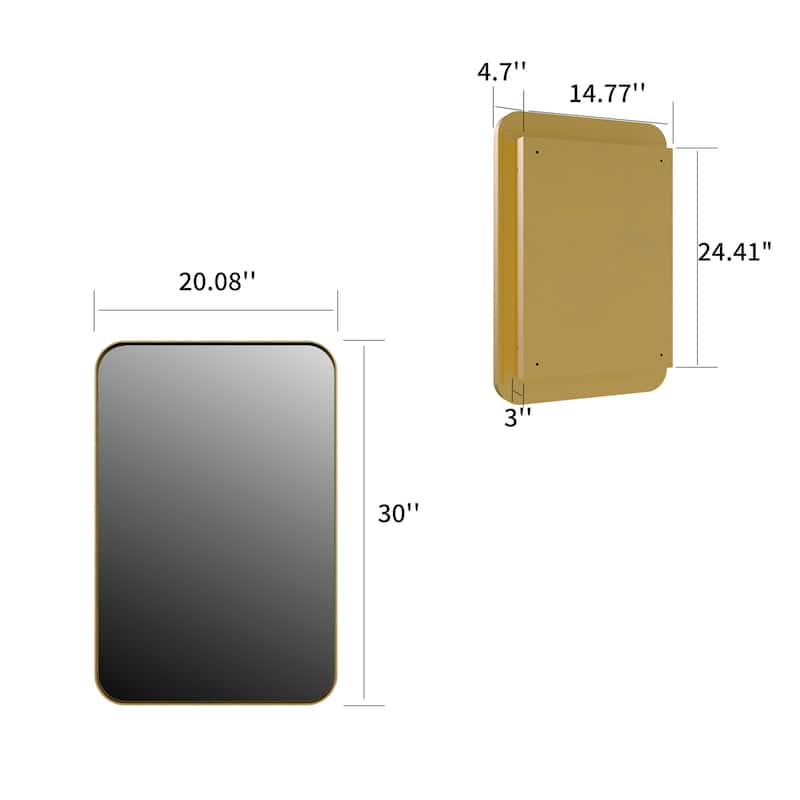 20x30 Inch Recessed Metal Framed Medicine Cabinet with Mirror and Adjustable Shelves Black Wall Mirror with Storage