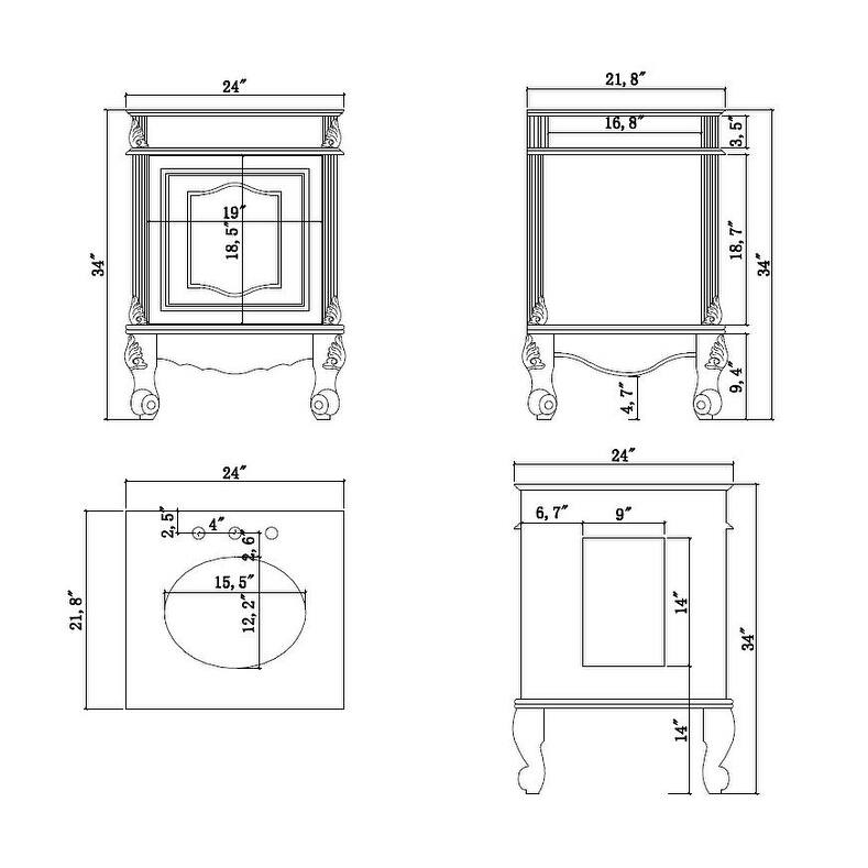 24" Benton Collection Petite Powder Room Debellis Bathroom Sink Vanity Model