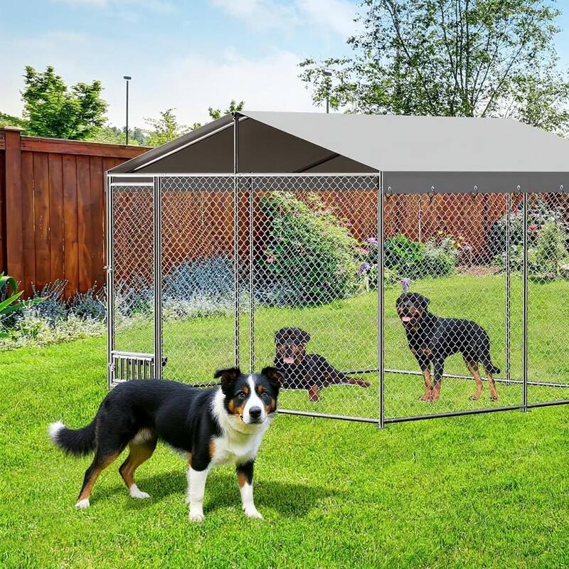 Large Outdoor Dog Kennel, Waterproof Roof & UV-Resistant Cover