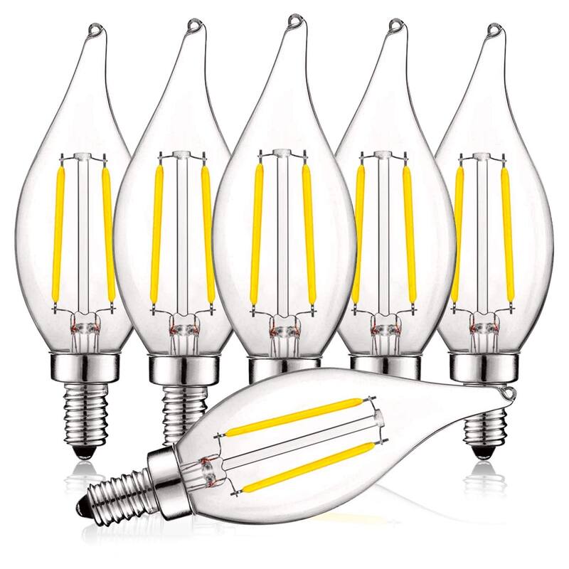 Luxrite 4W Vintage Candelabra LED Bulbs Dimmable, 400 Lumens, 40W Equivalent, Flame Tip Clear Glass, E12 Base (6 Pack) - 4000K (Cool White)