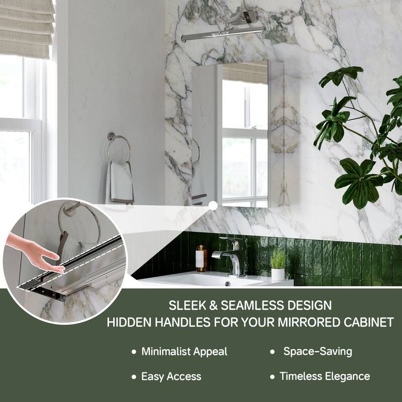 16x24 in Mirrored Medicine Cabinet, Copper-Free, Soft-Close Blum Hinges, Recessed/Surface, Anodized Chrome