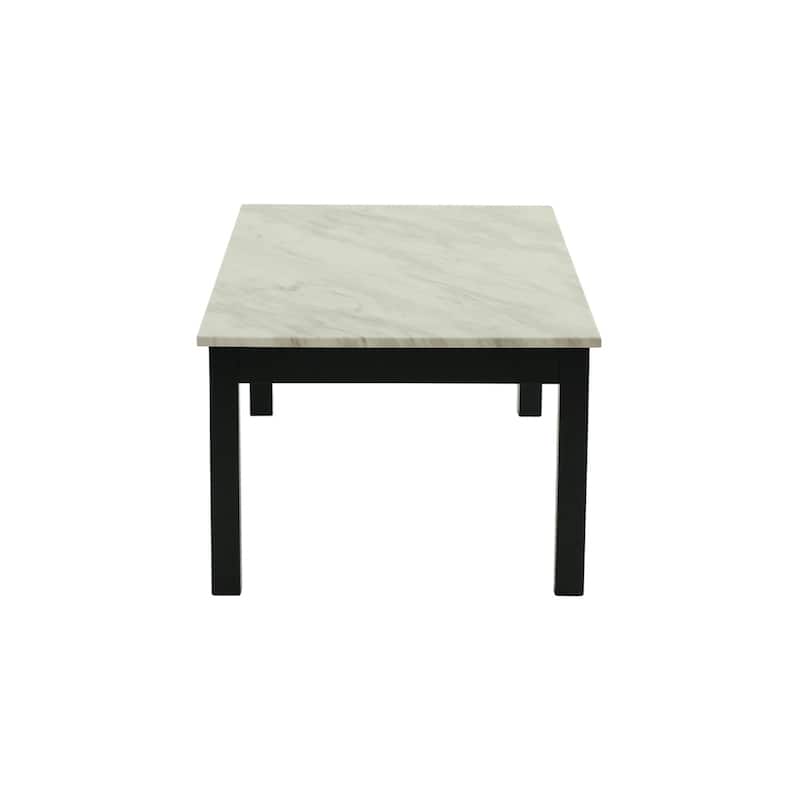 3 Piece Coffee Table and End Table with Faux Marble Top, Black and White