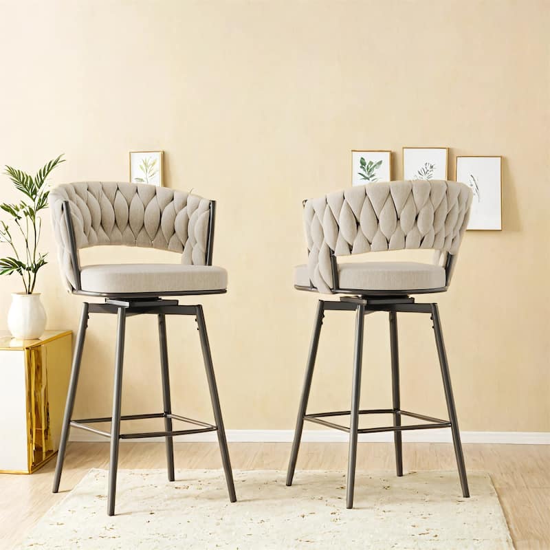 360°Swivel Bar Chairs Set of 2, Equipped with Soft Cushioned Backrest Counter Stool, Metal Leg.