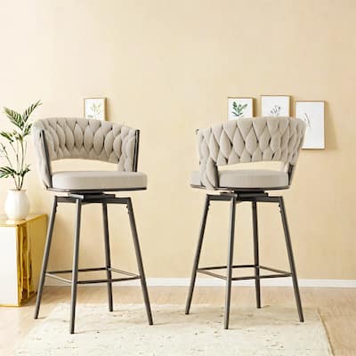360°Swivel Bar Chairs Set of 2, Equipped with Soft Cushioned Backrest Counter Stool, Metal Leg.