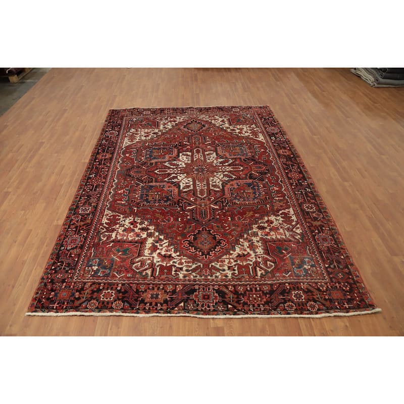 Hand Knotted Oriental 100% Wool Carpet Traditional Medallion Red Heriz Area Rug - 11' 0'' X 8' 0''