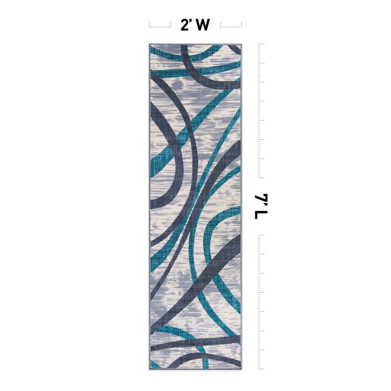 Contemporary Distressed Abstract Lines Non Slip Area Rug