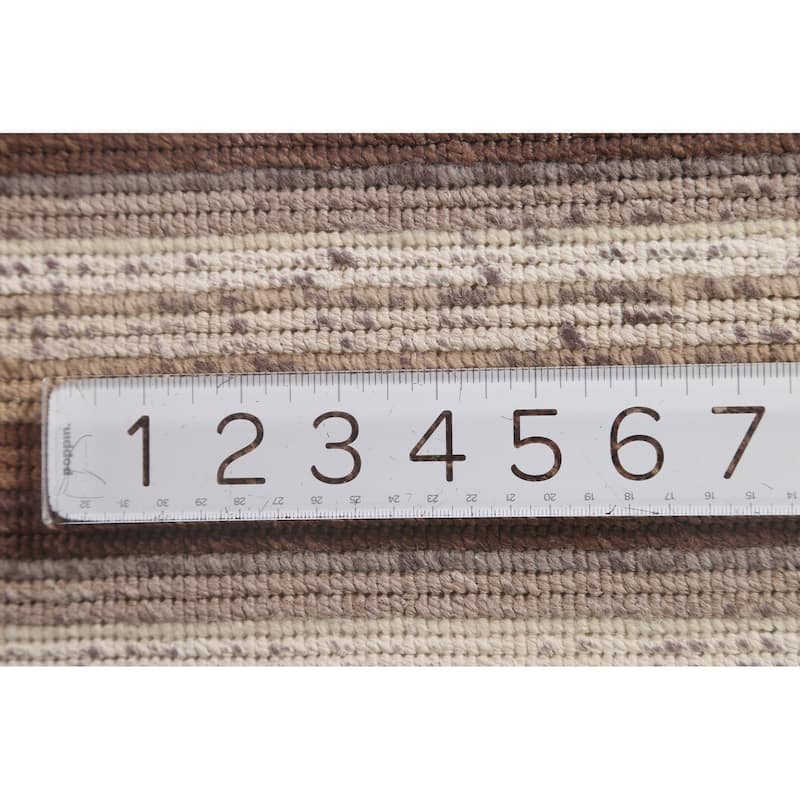 Beige Striped Abstract Accent Rug Handmade Oriental Wool Carpet - 2'9"x 5'0"