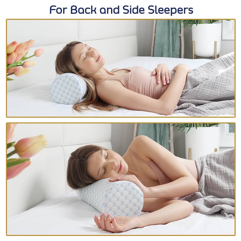Nestl Memory Foam Cooling Neck Pillow for Pain Relief Sleeping - Cylinder Neck Roll Pillow with a Breathable Cooling Cover
