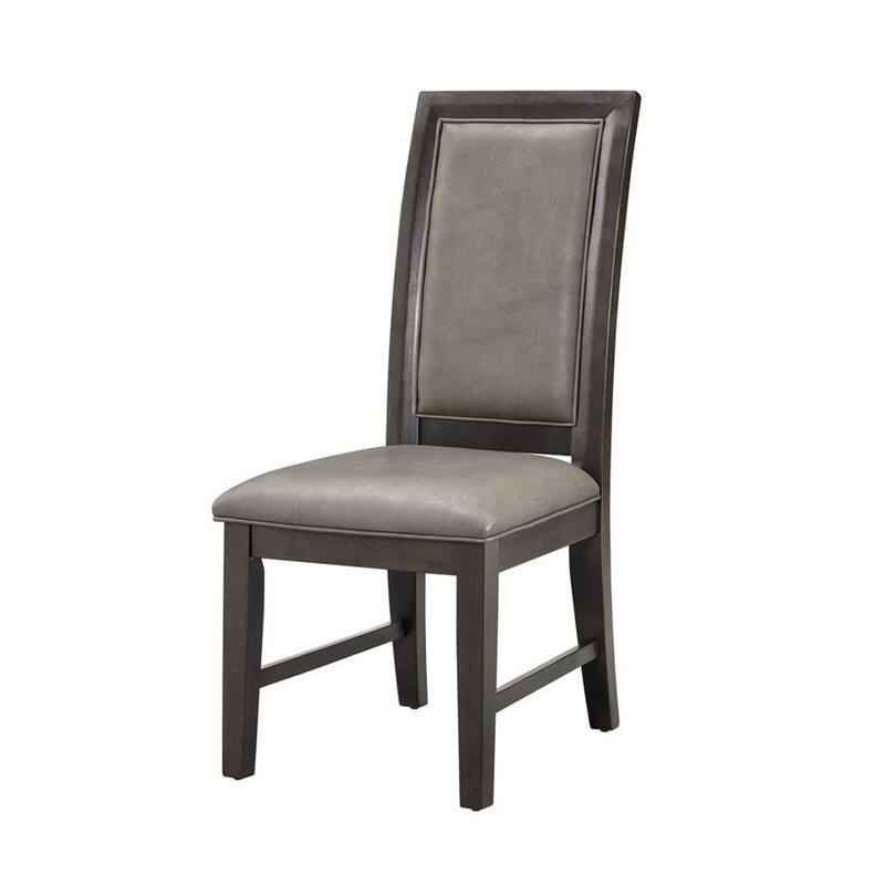 Side Dining Chair Set of 2, Gray Faux Leather, Espresso Brown Wood