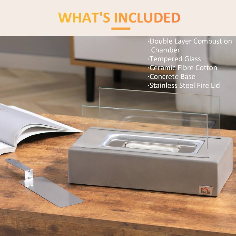 HOMCOM Tabletop Fireplace, 13" Concrete Alcohol Fireplace for Indoor and Outdoor, 0.04 Gal Max 195 Sq. Ft.