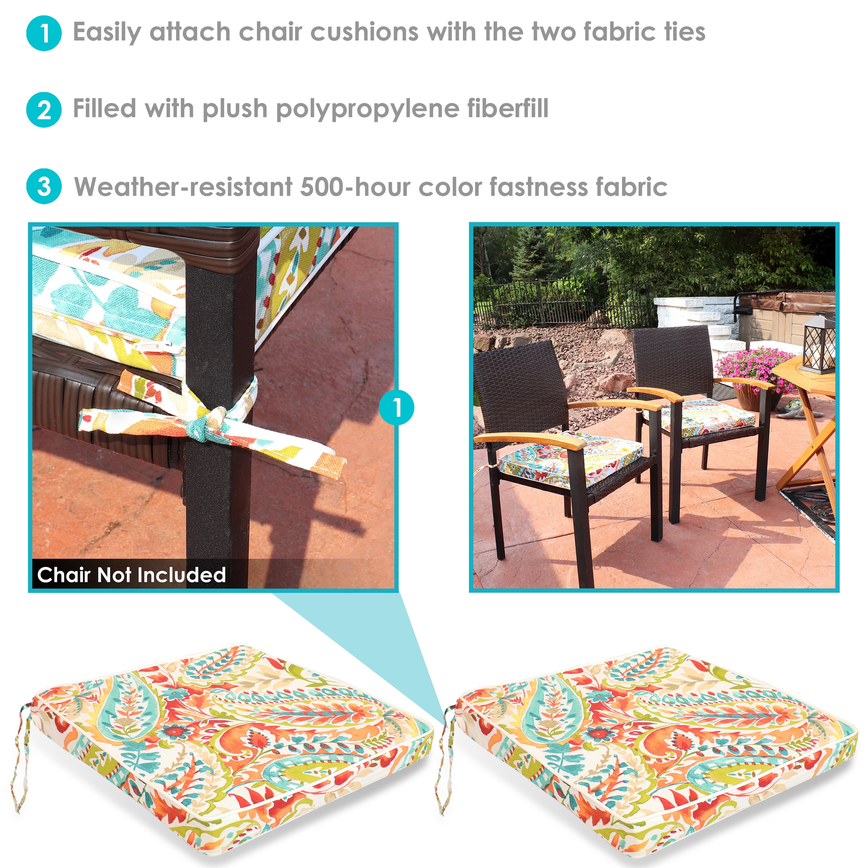 Outdoor patio chair best sale cushions with ties