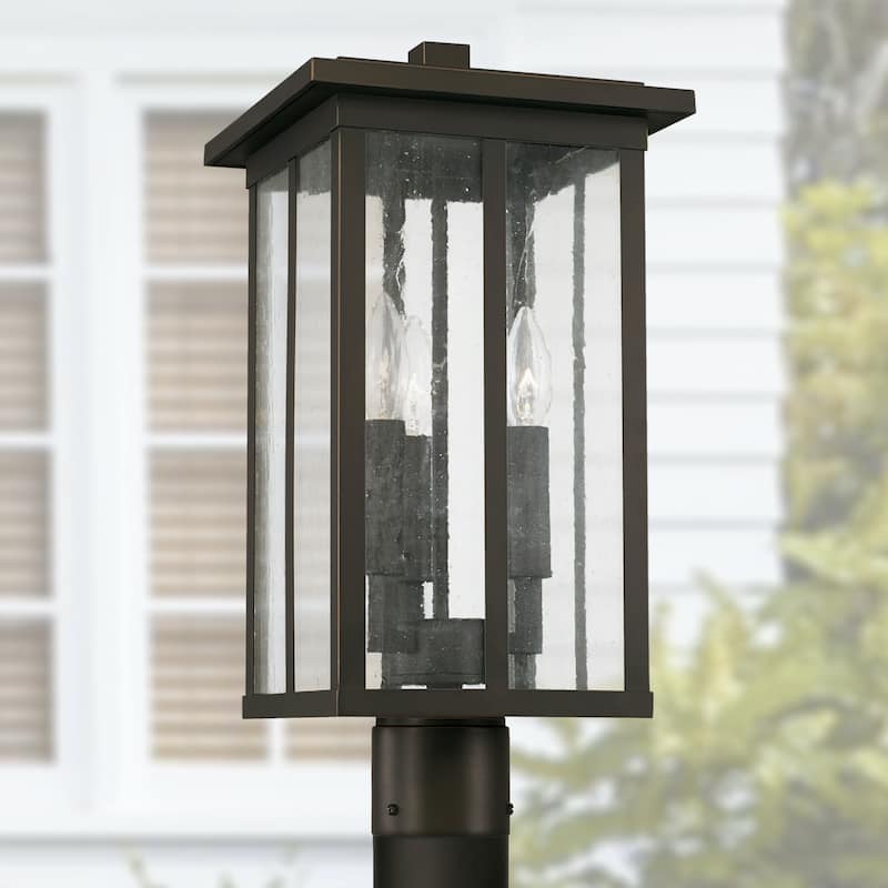 Barrett 18" Tall 3-light Outdoor Post Lantern w/ Antiqued Glass
