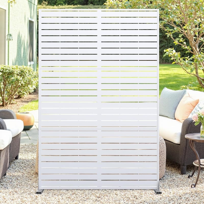 Privacy Screen, Privacy Screens and Panel, Freestanding Decorative Fence for Patio Lawn, White Louvered - White