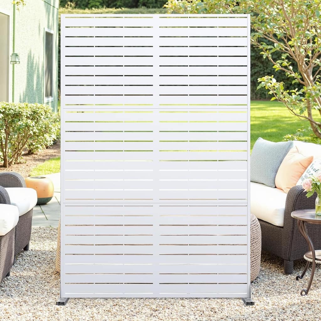 Privacy Screen, Privacy Screens and Panel, Freestanding Decorative Fence for Patio Lawn, White Louvered
