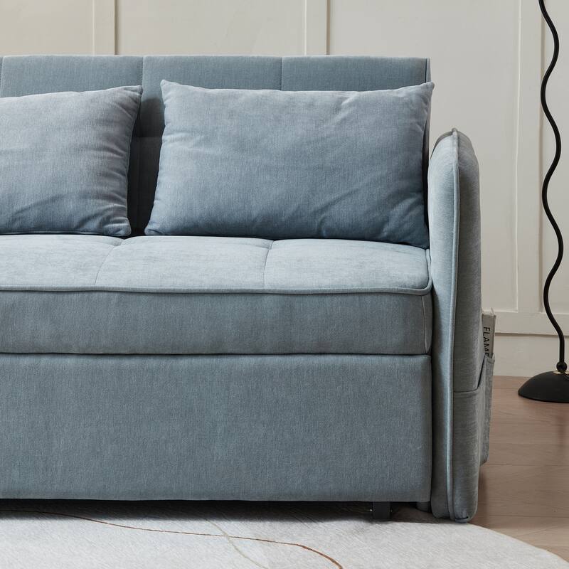 Chenille Fabric Loveseat Pull-out Sofa Bed with Adjustable Armrests