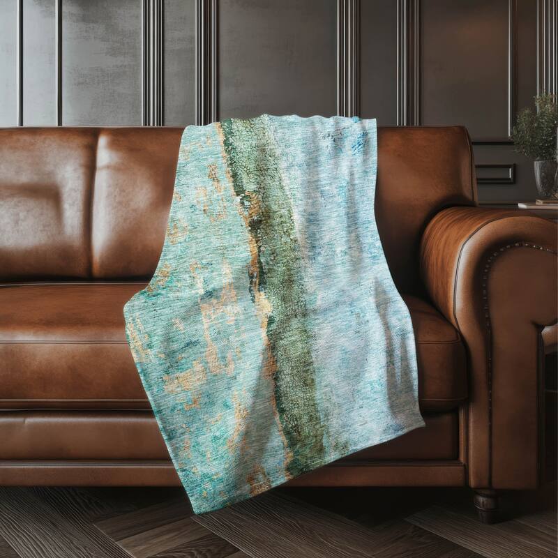 Premium Machine Washable Modern Contemporary Sherpa Throw Blanket - Blue - 4'2" x 5'10"