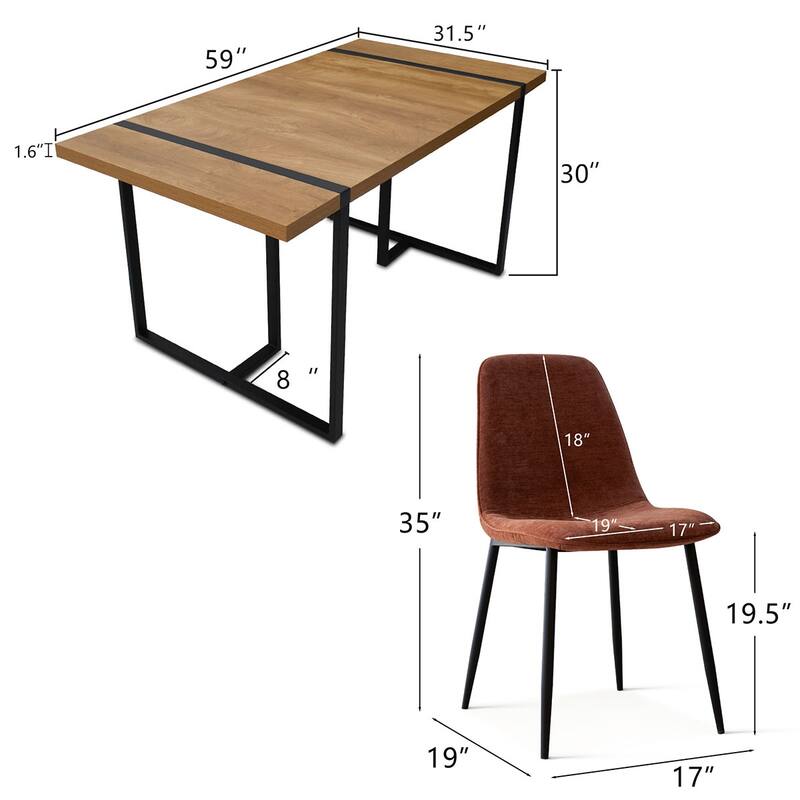 Rectangular Dining Table Set for 4 with Upholstered Chairs