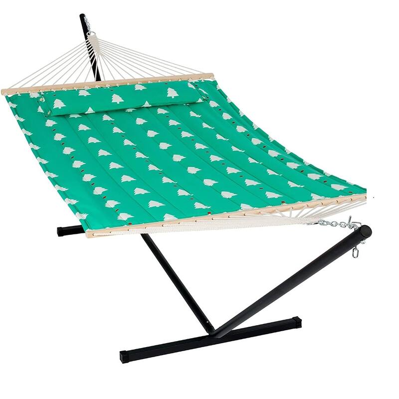 Outdoor Portable Double Hammock with Stand&Pillow Max 475 lbs Capacity