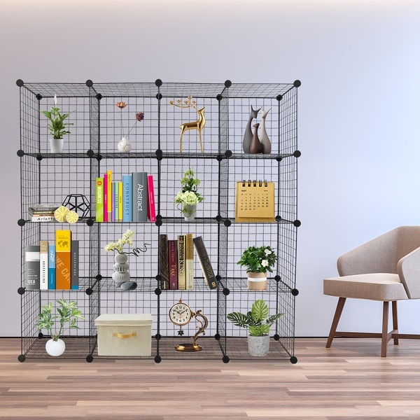16/20-Cube Wire Grid Storage Shelves Multifunction Closet