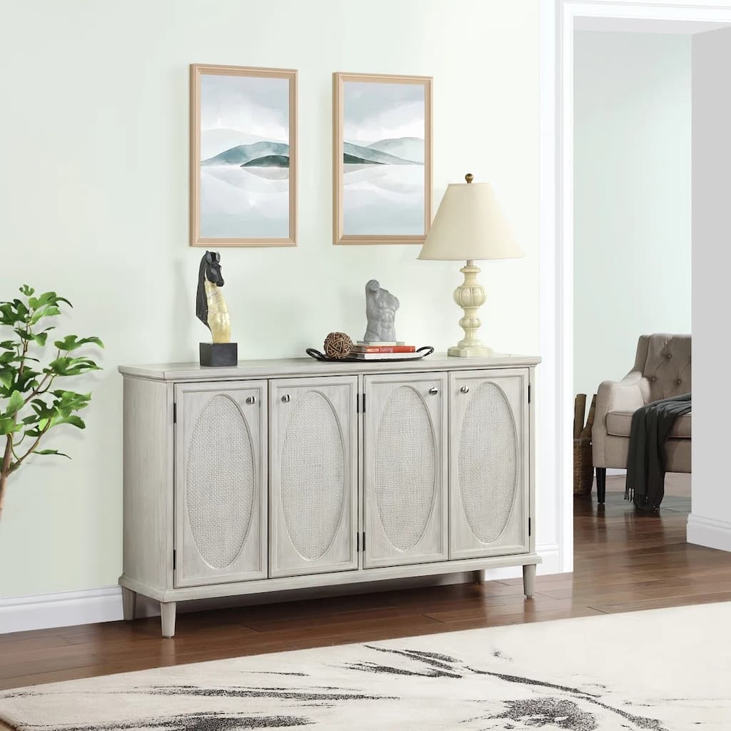 Rollins 4 Door Credenza Antique White Oval