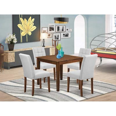 HomeStock 5-Piece Antique Walnut Finish Solid Wood Top - Square Dining Room Set - Seats 4