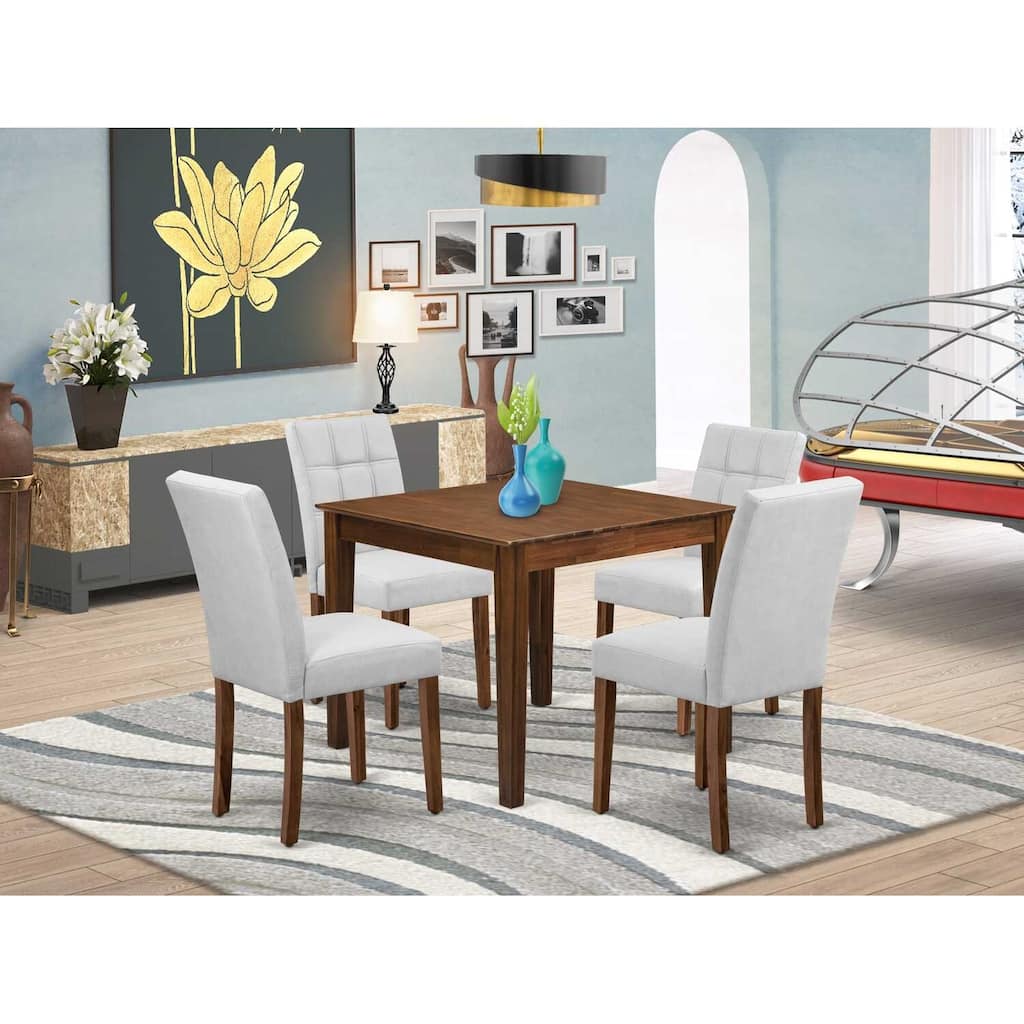 HomeStock 5-Piece Antique Walnut Finish Solid Wood Top - Square Dining Room Set - Seats 4