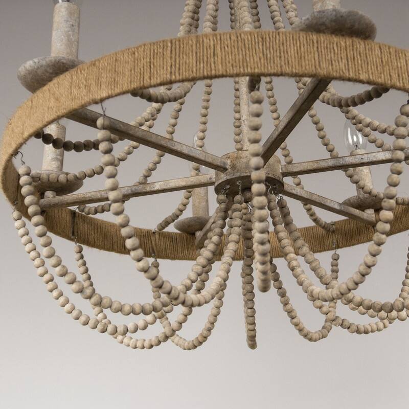 Vintage Chandelier Light Fixture Ceiling Light with Wood Bead