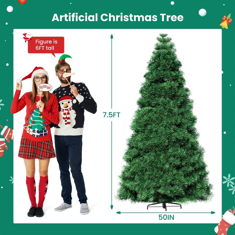 Pre-lit Snow-Flocked Christmas Tree, Artificial Holiday Christmas Tree with 120 Warm Lights, 347 Branch Tips - N/A
