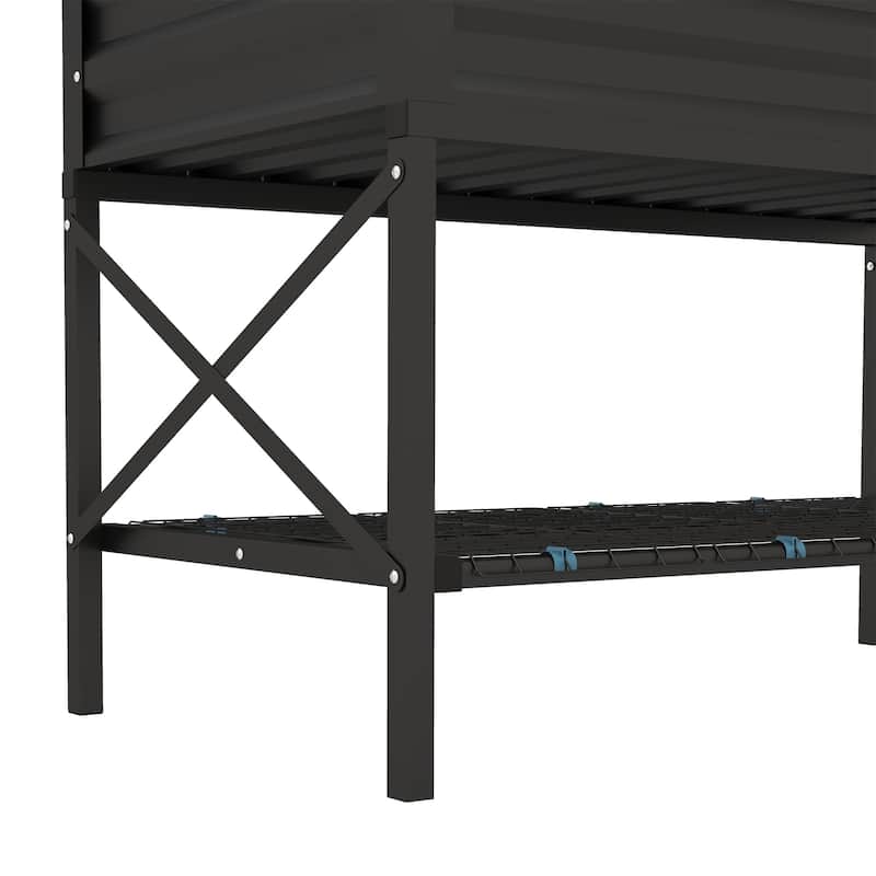 Outsunny Raised Garden Bed with Galvanized Steel Frame, Storage Shelf and Bed Liner, Elevated Planter Box