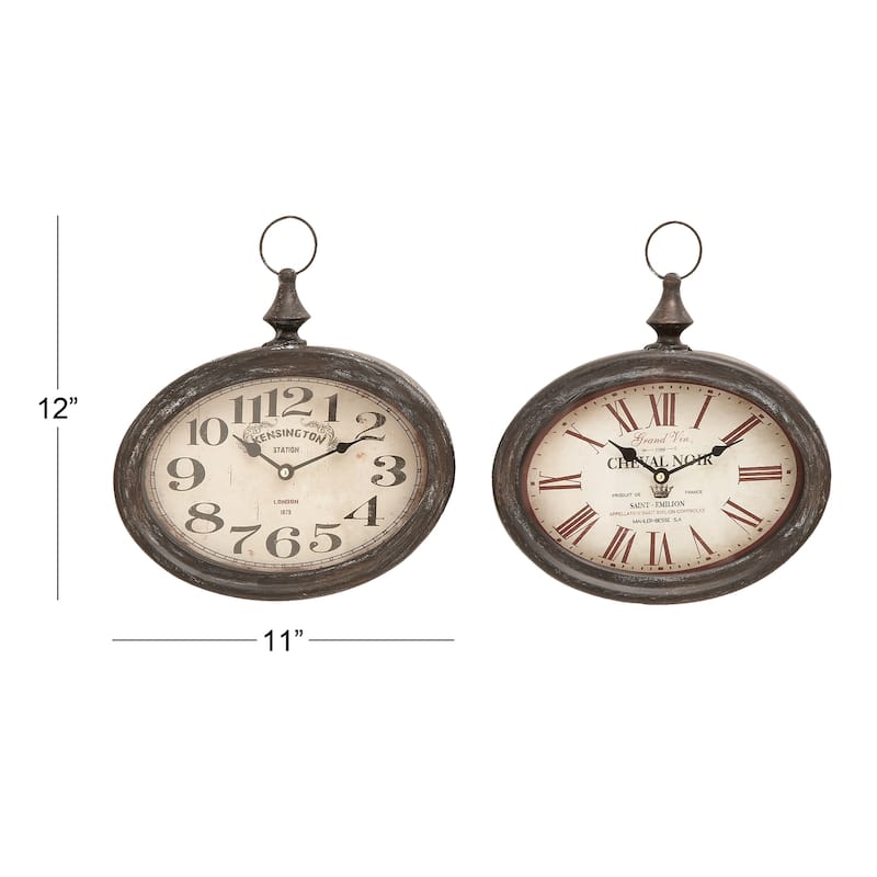 Cream Metal Pocket Watch Style Decorative Wall Clock (Set of 2)