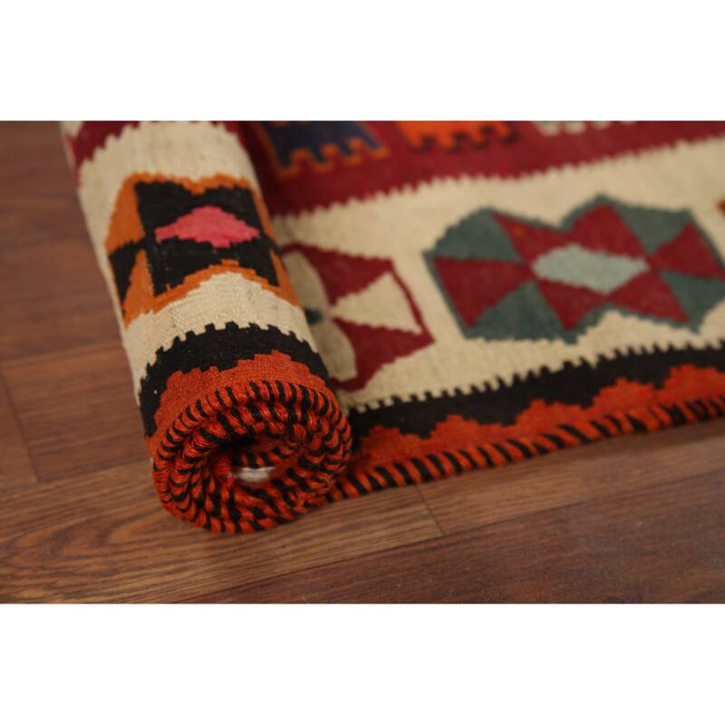 Vegetable Dye Tribal Kilim Qashqai Persian Vintage Wool Carpet - 5'9"x 9'7"