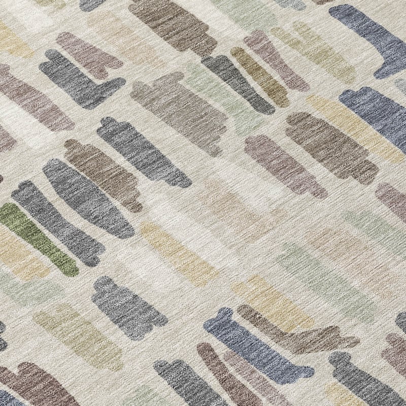 Machine Washable Indoor/ Outdoor Modern Mosaic Chantille Rug