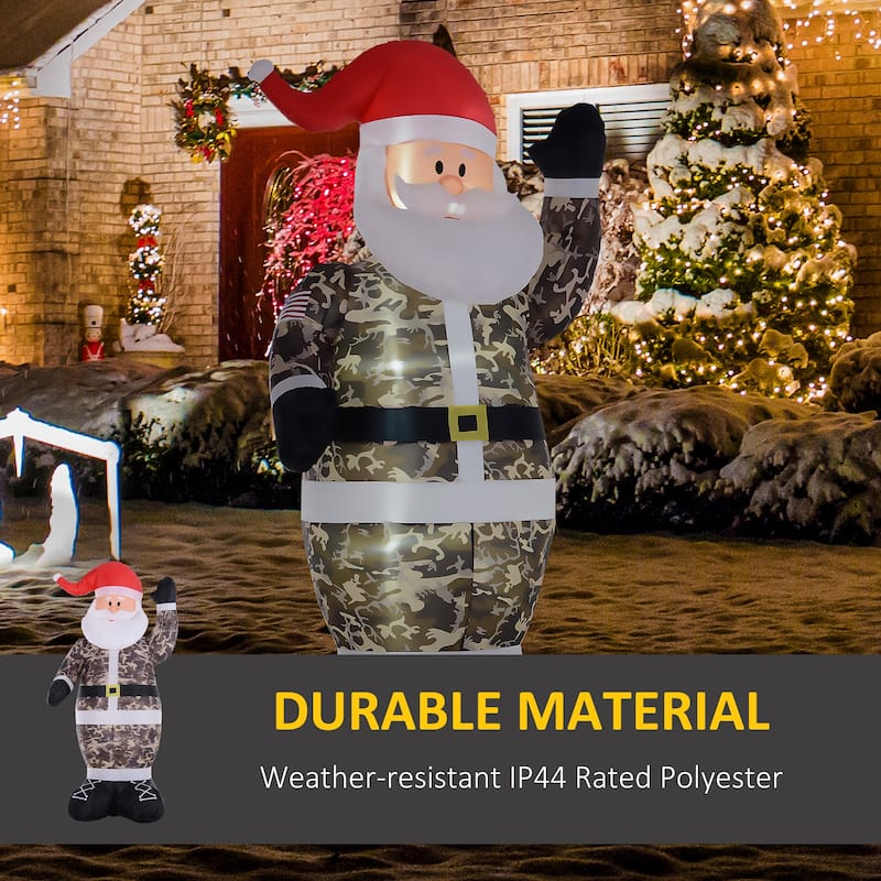 HOMCOM 8 ft. Army Camo Santa Inflatable Christmas Decoration, Holiday Yard Decoration