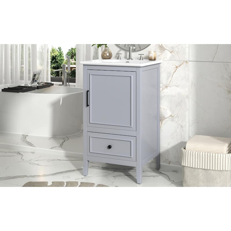 20" Bathroom Vanity with Sink, Bathroom Cabinet with Two Doors, Door Shelf Storage and Adiustable Foot Pads, A Drawer