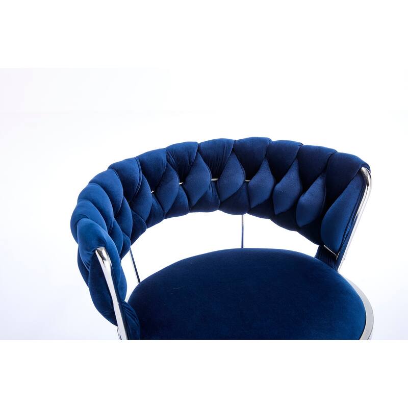 Set of 2 Bar Stools,with Chrome Footrest and Base Swivel, Height Adjustable, Velvet Upholstered + Chrome Leg Simple Bar Stool